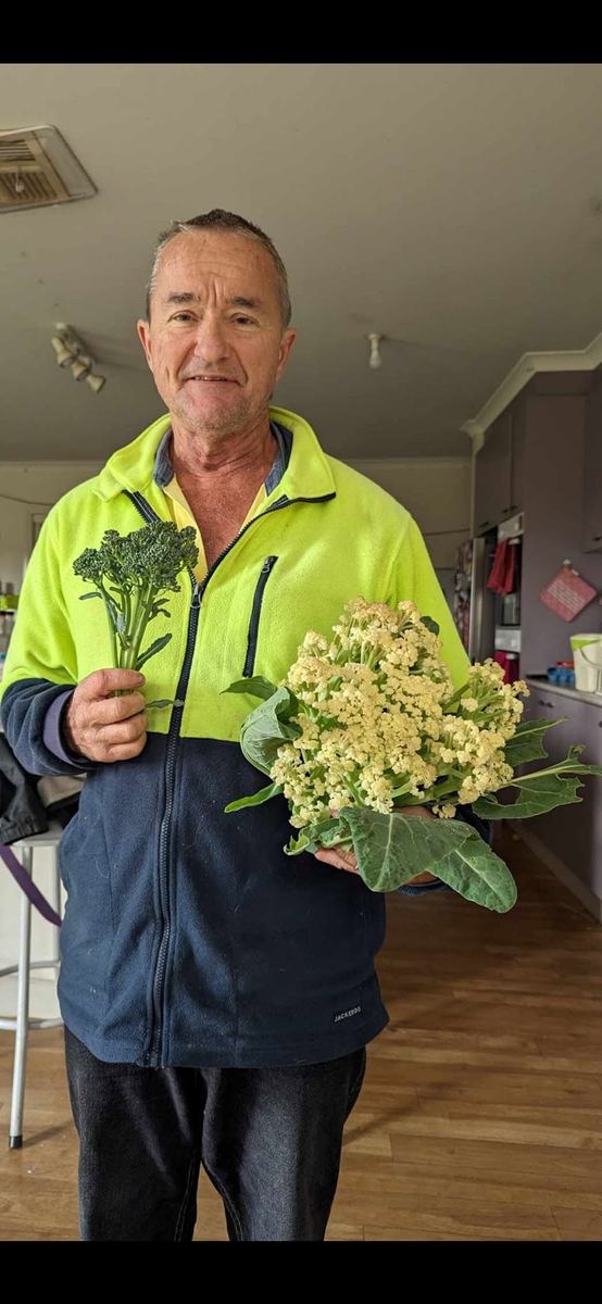 Steven Trevaskis with home-grown vegetables